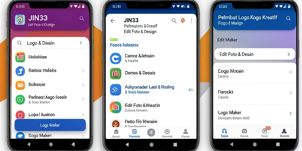 Tampilan antarmuka aplikasi JIN33 dengan fitur Logo Maker yang menarik.