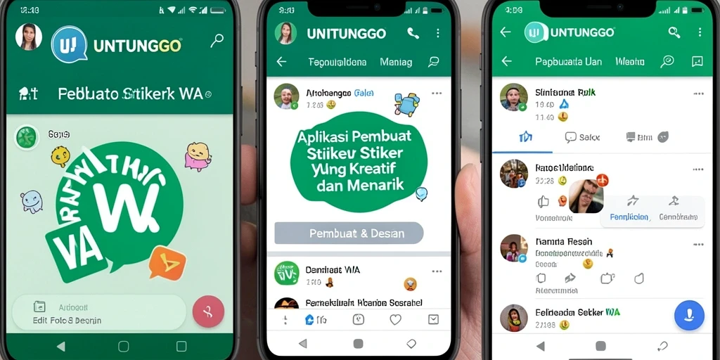 Tampilan antarmuka UNTUNGGO untuk pembuatan stiker WA yang sederhana dan menarik.
