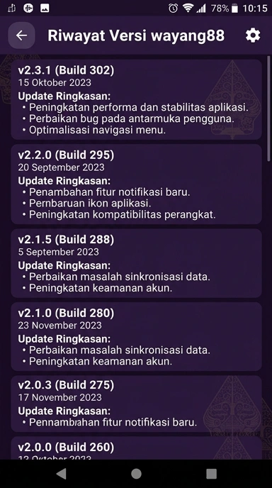 Riwayat Versi Aplikasi wayang88 untuk Anda